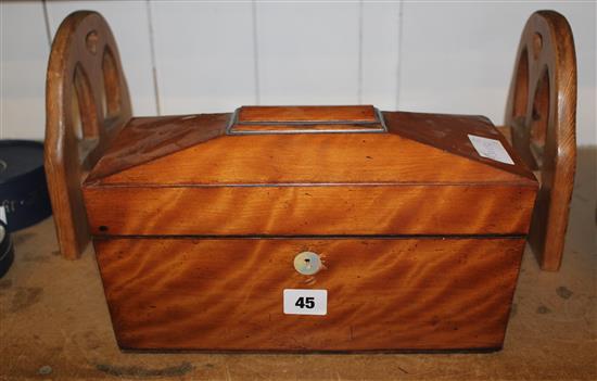 Victorian satinwood tea caddy & a bookshelf